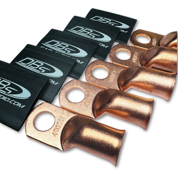 4/0 Gauge 100% OFC Copper Ring Terminal Lugs with 1/2" Hole - Black DBs Car Audio Heat Shrink - 10 Pieces