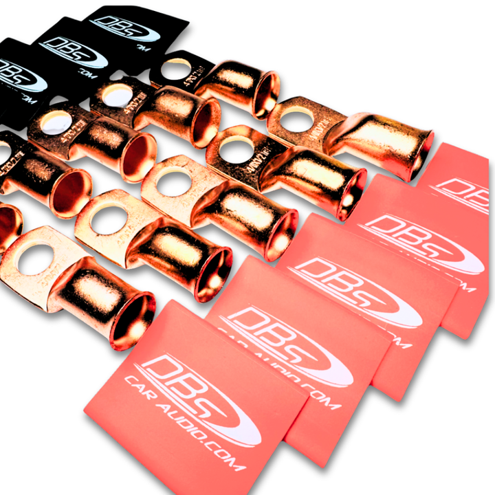 4/0 Gauge Copper Lug Ring Terminals with 1/2" Hole - DBs Red & Black Heat Shrink