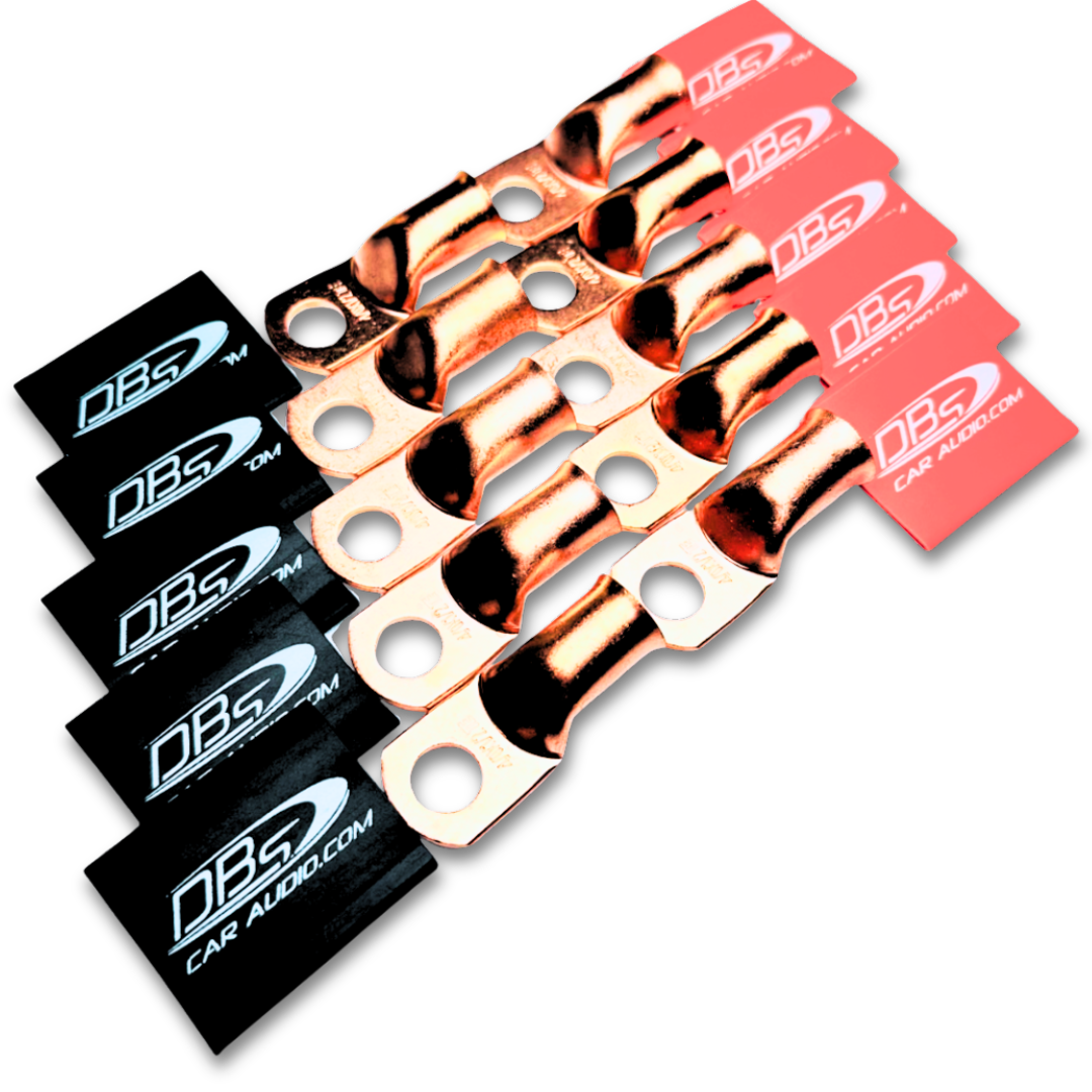 4/0 Gauge Copper Lug Ring Terminals with 1/2" Hole - DBs Red & Black Heat Shrink