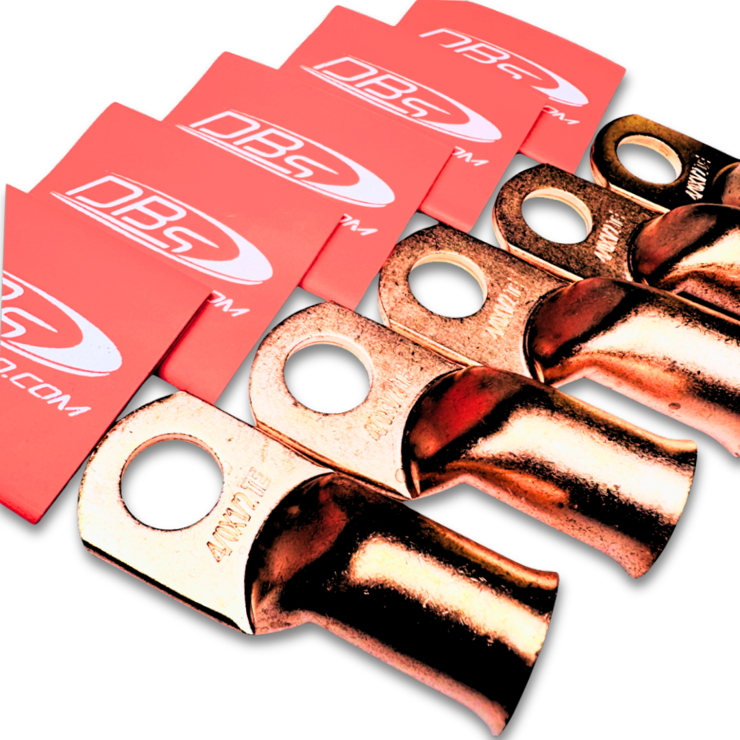 4/0 Gauge Copper Lug Ring Terminals with 1/2" Hole - DBs Red Heat Shrink