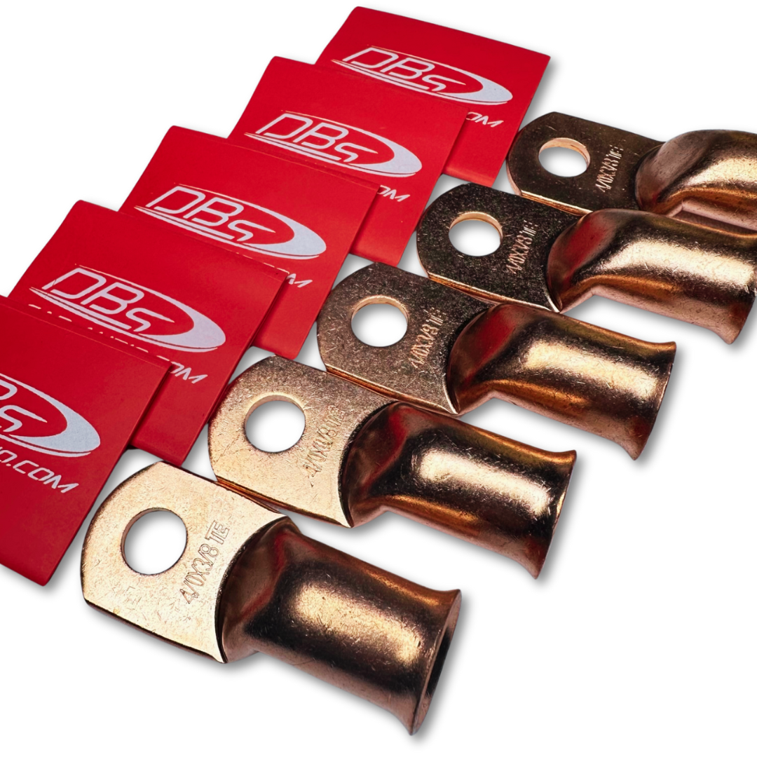 4/0 Gauge 100% OFC Copper Ring Terminal Lugs with 3/8" Hole - Red DBs Car Audio Heat Shrink - 10 Pieces