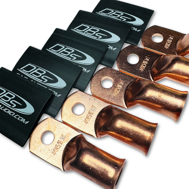 4/0 Gauge 100% OFC Copper Ring Terminal Lugs with 5/16" Hole - Black DBs Car Audio Heat Shrink - 10 Pieces