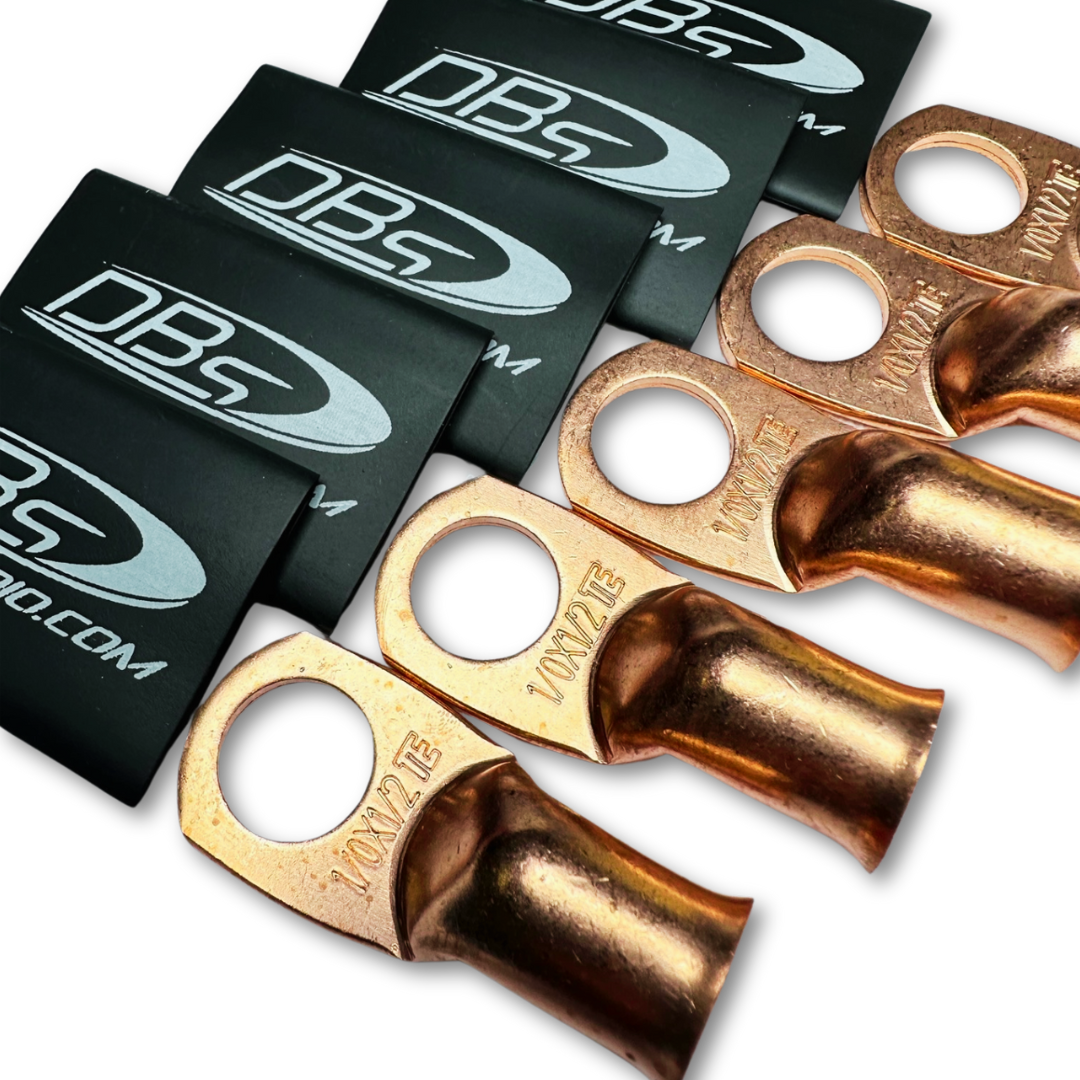 1/0 Gauge Copper Lug Ring Terminals with 1/2" Hole - DBs Black Heat Shrink