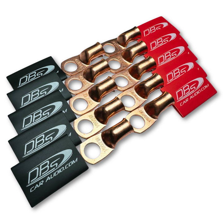 1/0 Gauge Copper Lug Ring Terminals with 1/2" Hole - DBs Red & Black Heat Shrink