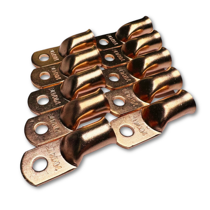 1/0 Gauge 100% OFC Copper Ring Terminal Lug with 1/4" Hole - 10 Pieces