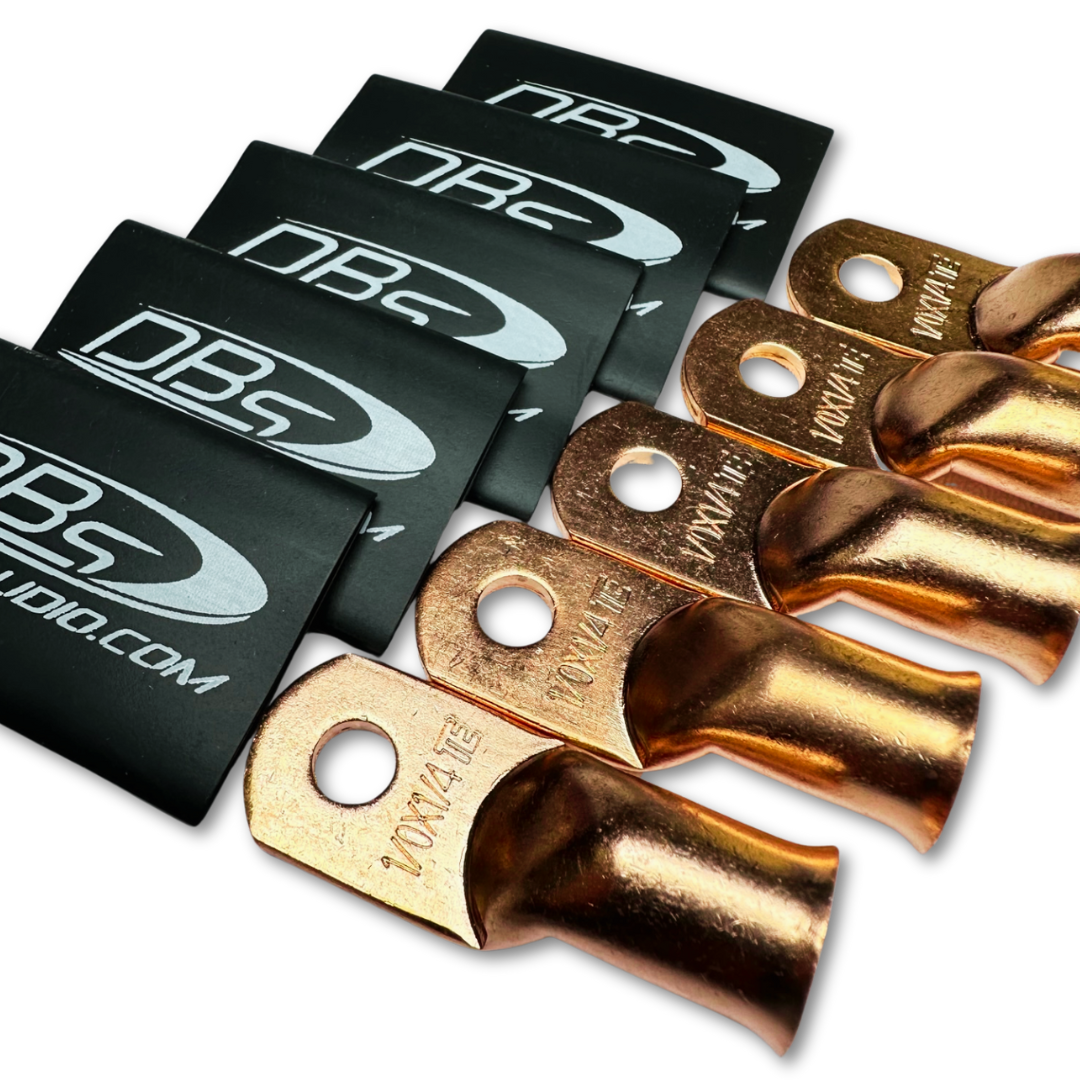 1/0 Gauge Copper Lug Ring Terminals with 1/4" Hole - DBs Black Heat Shrink