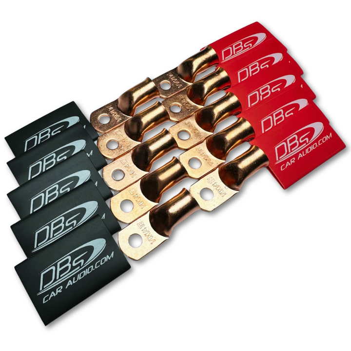 1/0 Gauge Copper Lug Ring Terminals with 1/4" Hole - DBs Red & Black Heat Shrink