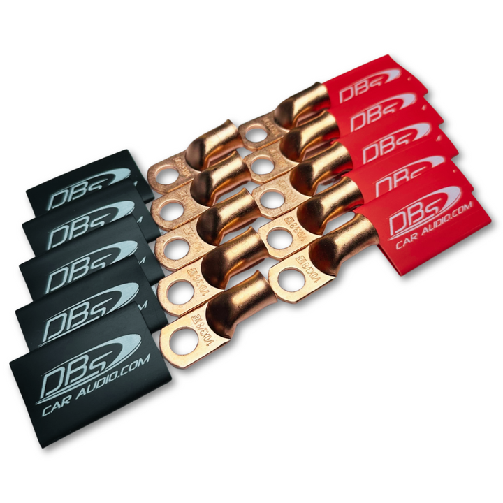 1/0 Gauge Copper Lug Ring Terminals with 3/8" Hole - DBs Red & Black Heat Shrink