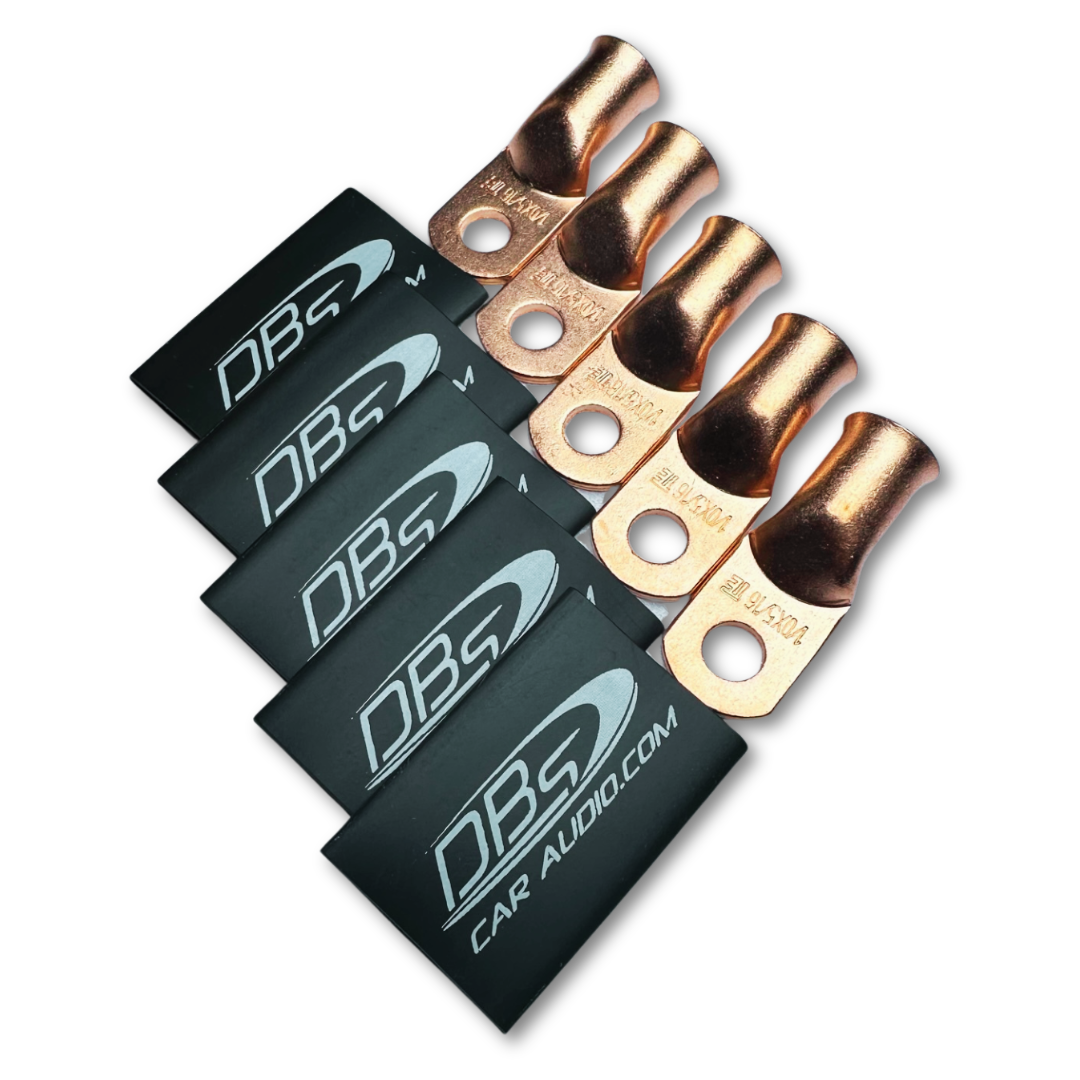 1/0 Gauge Copper Lug Ring Terminals 5/16" Hole - DBs Black Heat Shrink