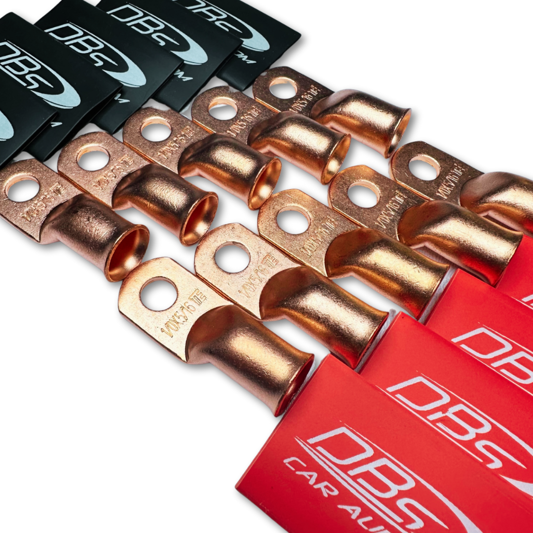 1/0 Gauge Copper Lug Ring Terminals with 5/16" Hole - DBs Red & Black Heat Shrink