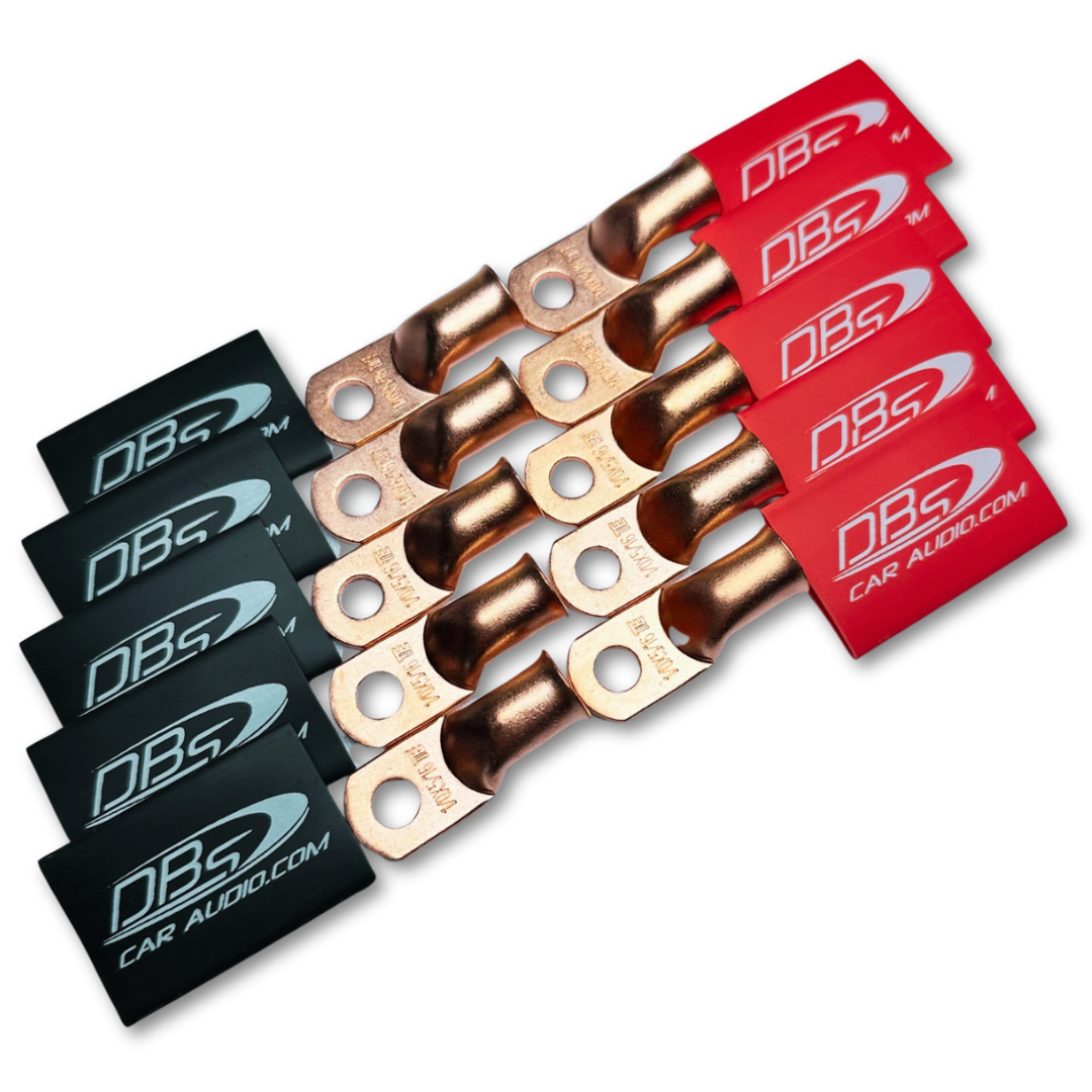 1/0 Gauge Copper Lug Ring Terminals with 5/16" Hole - DBs Red & Black Heat Shrink