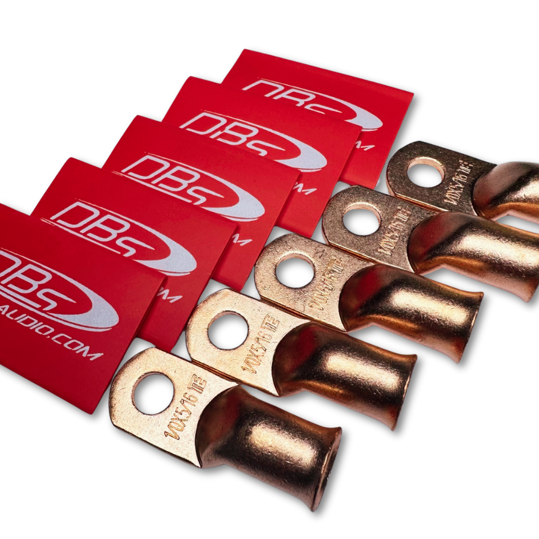 1/0 Gauge Copper Lug Ring Terminals 5/16" Hole - DBs Red Heat Shrink