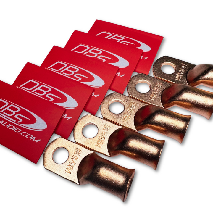 1/0 Gauge Copper Lug Ring Terminals 5/16" Hole - DBs Red Heat Shrink
