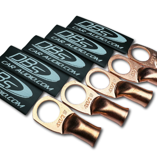 4 Gauge 100% OFC Copper Ring Terminal Lugs with 1/2" Hole - Black DBs Car Audio Heat Shrink - 10 Pieces