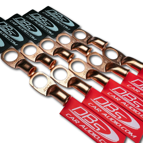 4 Gauge Copper Lug Ring Terminals with 1/2" Hole - DBs Red & Black Heat Shrink