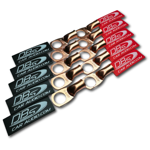 4 Gauge Copper Lug Ring Terminals with 1/2" Hole - DBs Red & Black Heat Shrink