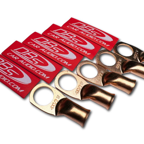 4 Gauge 100% OFC Copper Ring Terminal Lugs with 1/2" Hole - Red DBs Car Audio Heat Shrink - 10 Pieces