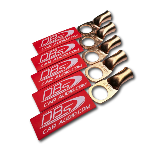 4 Gauge Copper Lug Ring Terminals with 1/2" Hole - DBs Red Heat Shrink