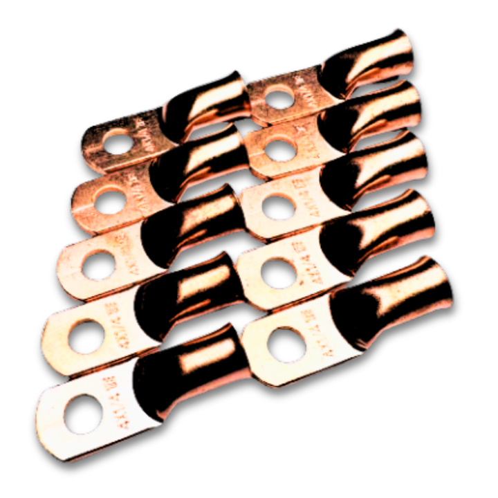 Terminal de anillo de cobre 100% OFC calibre 4 con orificio de 1/4" - 10 piezas