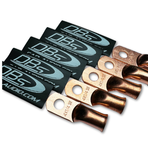 4 Gauge 100% OFC Copper Ring Terminal Lugs with 1/4" Hole - Black DBs Car Audio Heat Shrink - 10 Pieces