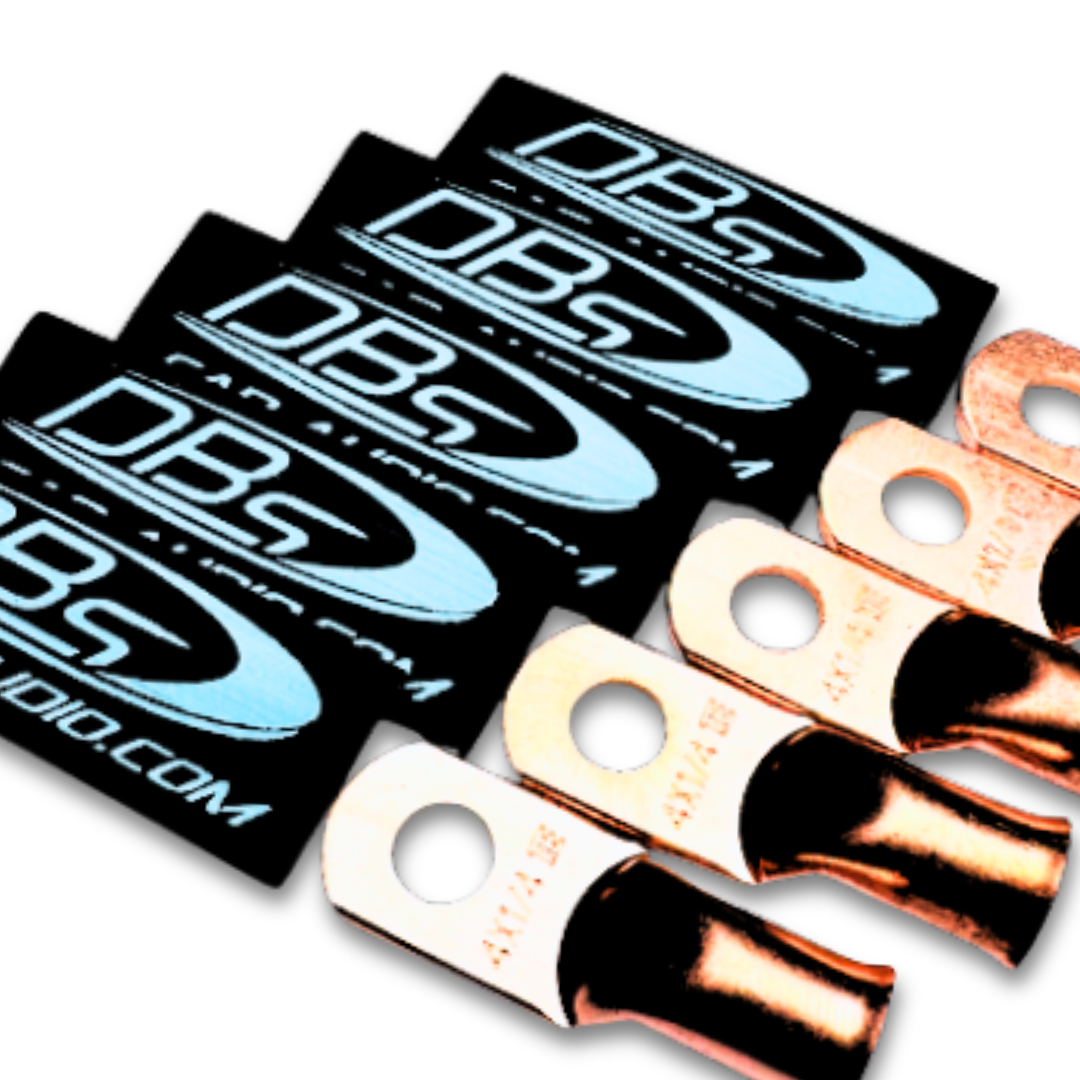 4 Gauge Copper Lug Ring Terminals with 1/4" Hole - DBs Black Heat Shrink