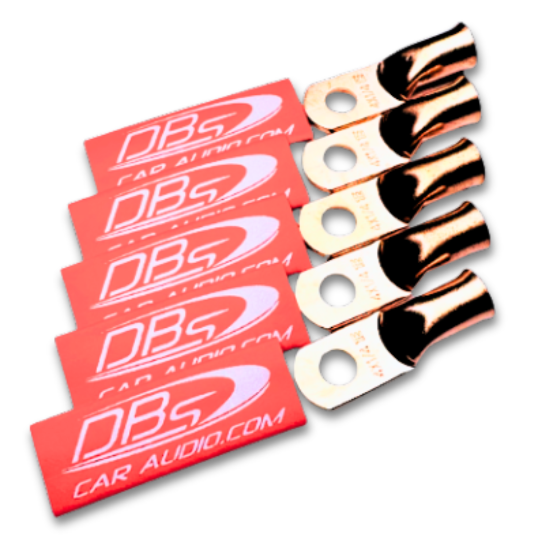 Terminales de anillo de cobre 100% OFC de calibre 4 con orificio de 1/4" - Termocontraíble para audio de automóvil DBs rojo - 10 piezas