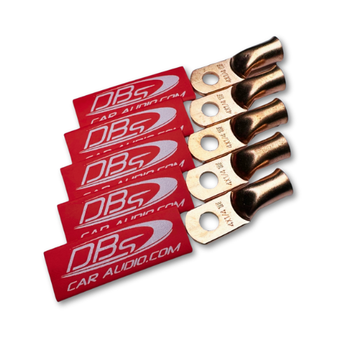 4 Gauge 100% OFC Copper Ring Terminal Lugs with 1/4" Hole - Red DBs Car Audio Heat Shrink - 10 Pieces