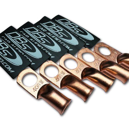 4 Gauge 100% OFC Copper Ring Terminal Lugs with 3/8" Hole - Black DBs Car Audio Heat Shrink - 10 Pieces
