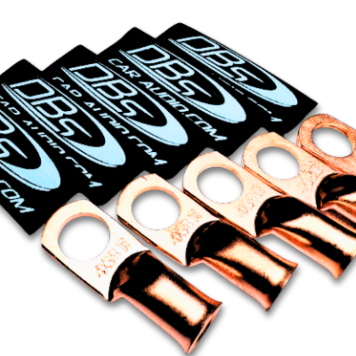 4 Gauge Copper Lug Ring Terminals with 3/8" Hole - DBs Black Heat Shrink