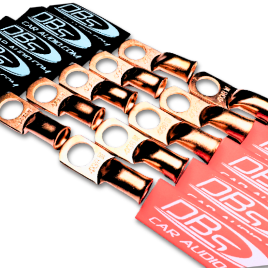4 Gauge Copper Lug Ring Terminals with 3/8" Hole - DBs Red & Black Heat Shrink