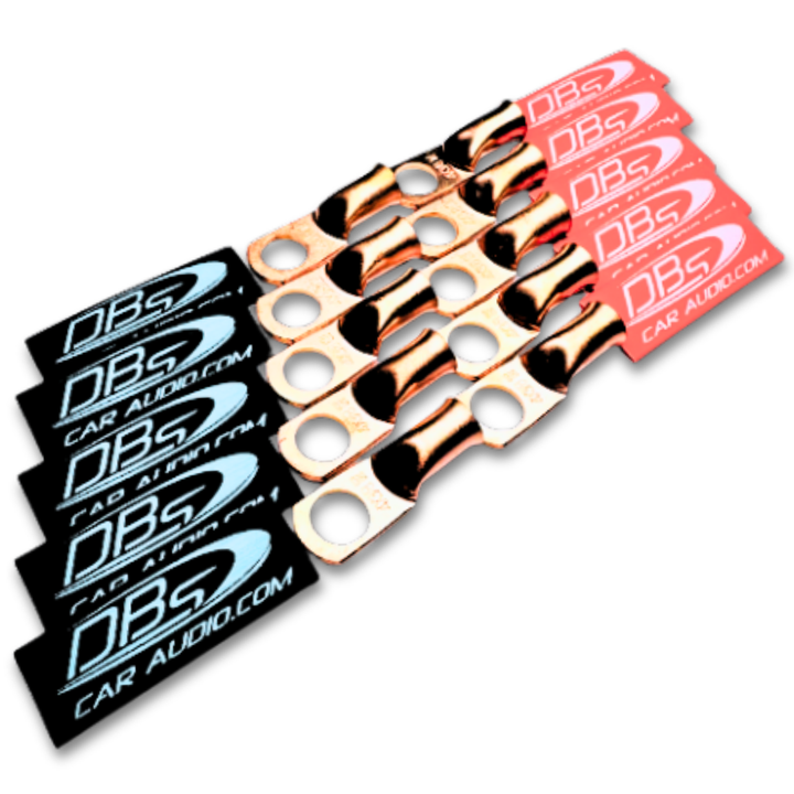 4 Gauge Copper Lug Ring Terminals with 3/8" Hole - DBs Red & Black Heat Shrink