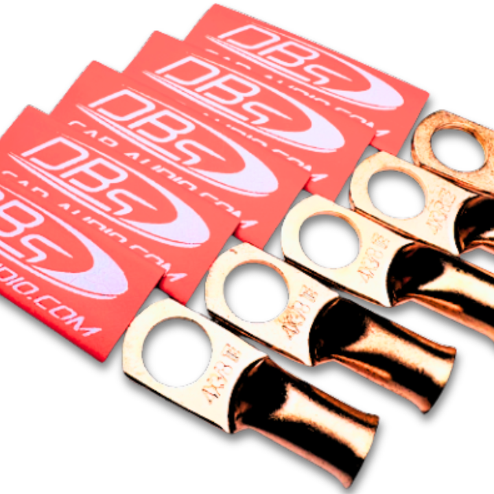 4 Gauge Copper Lug Ring Terminals with 3/8" Hole - DBs Red Heat Shrink