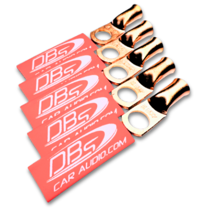 4 Gauge Copper Lug Ring Terminals with 3/8" Hole - DBs Red Heat Shrink