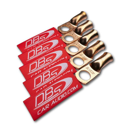 4 Gauge 100% OFC Copper Ring Terminal Lugs with 3/8" Hole - Red DBs Car Audio Heat Shrink - 10 Pieces