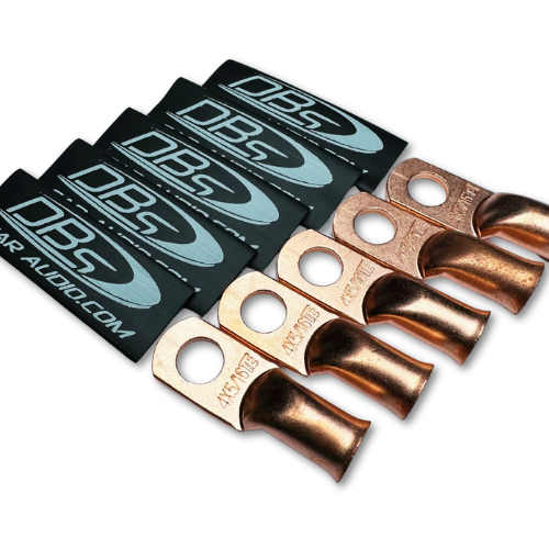 4 Gauge 100% OFC Copper Ring Terminal Lugs with 5/16" Hole - Black DBs Car Audio Heat Shrink - 10 Pieces