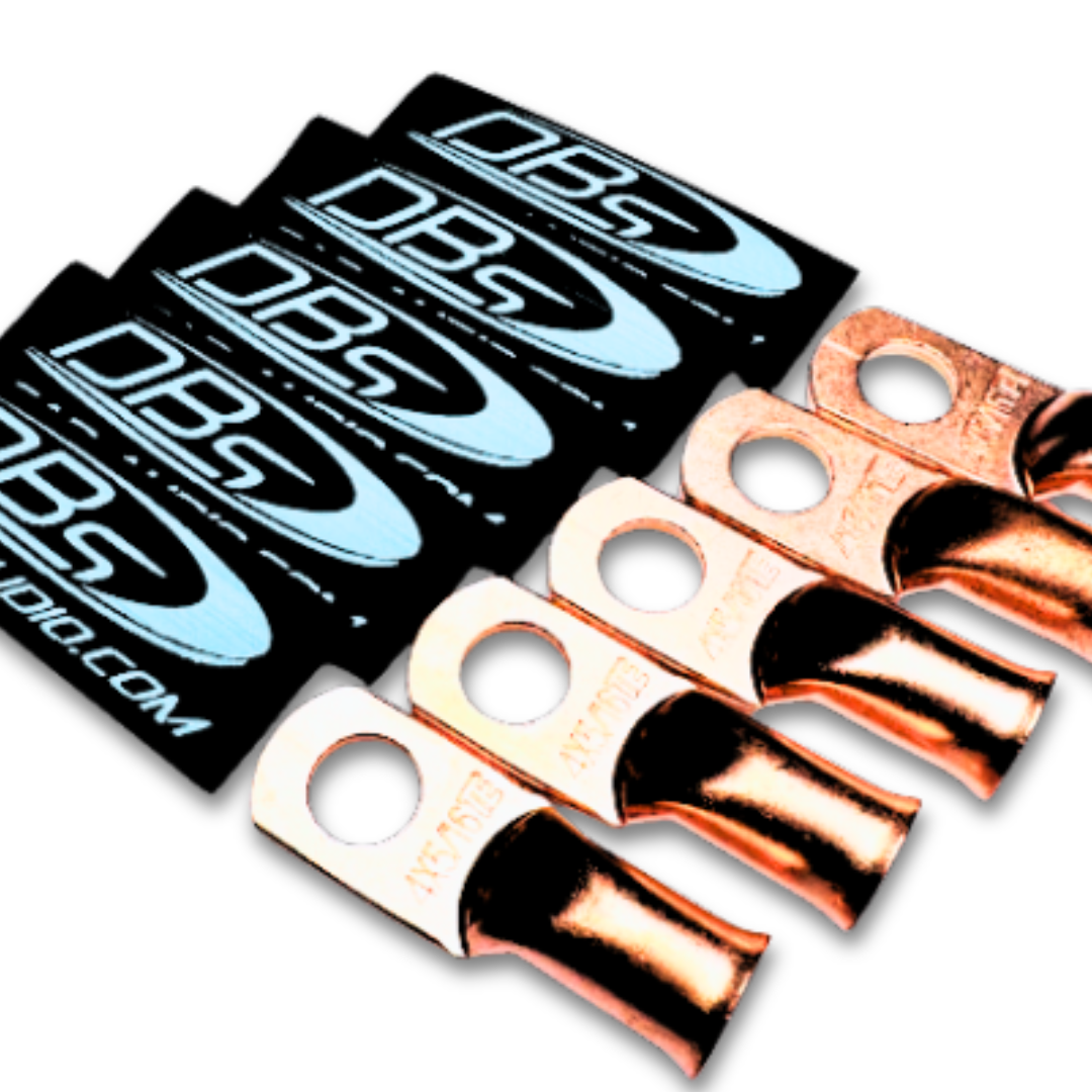 4 Gauge Copper Lug Ring Terminals with 5/16" Hole - DBs Black Heat Shrink