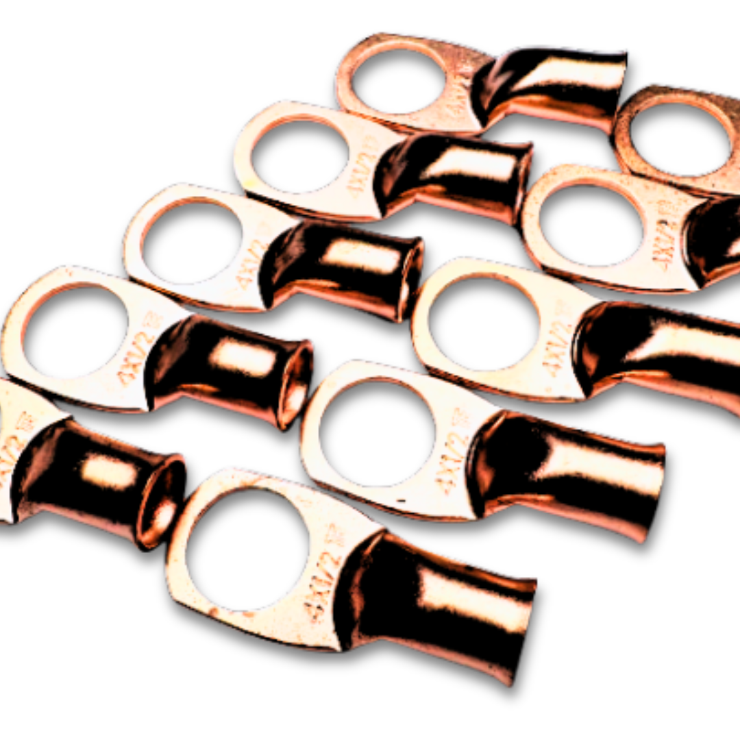 Terminal de anillo de cobre 100% OFC calibre 4 con orificio de 1/2" - 10 piezas