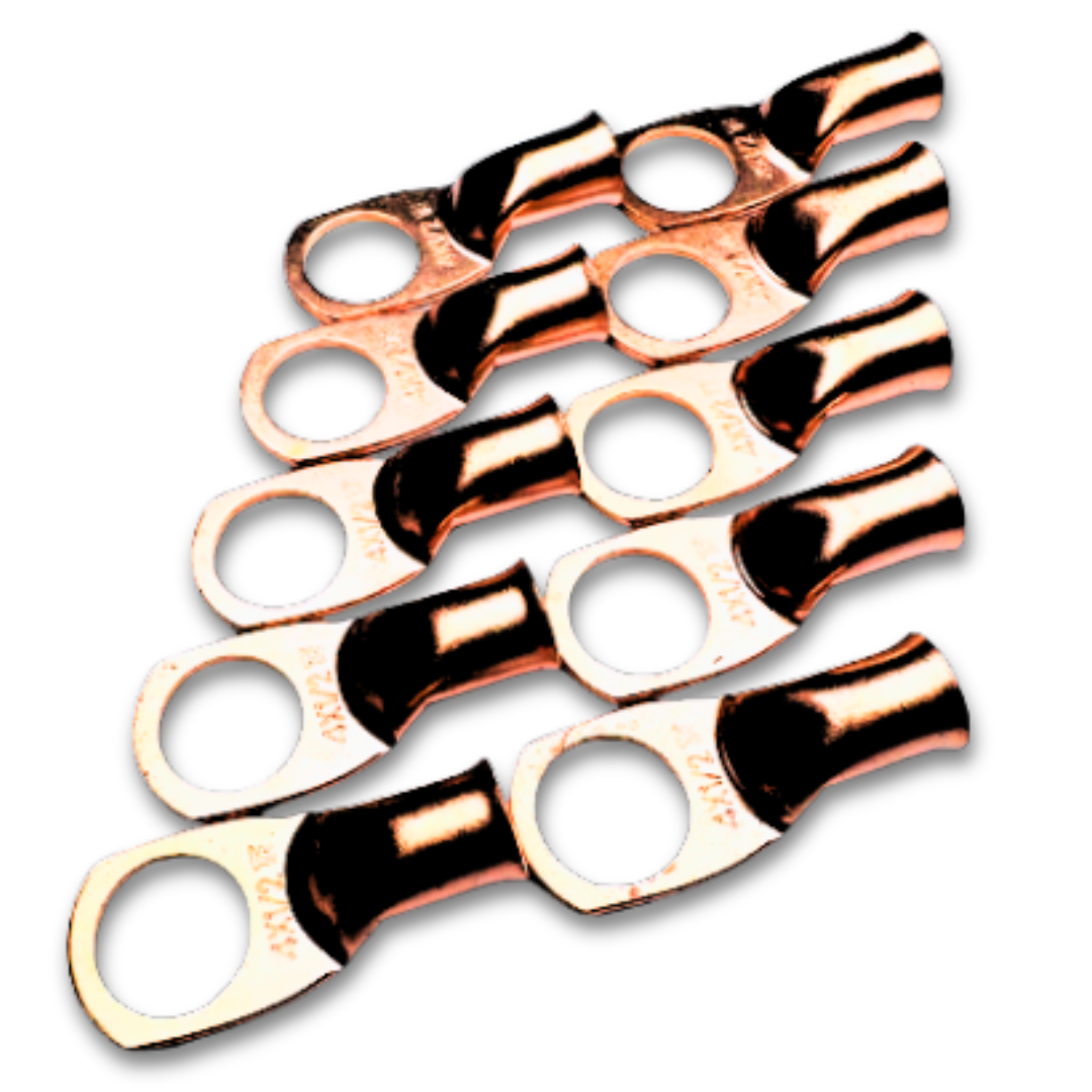 Terminal de anillo de cobre 100% OFC calibre 4 con orificio de 1/2" - 10 piezas