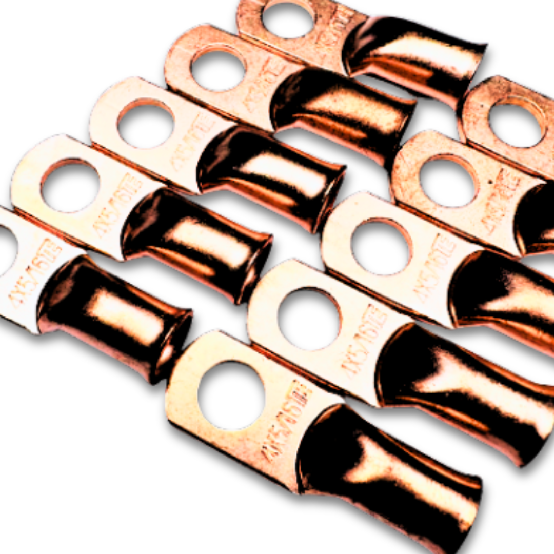 4 Gauge Copper Lug Battery Ring Terminals with 5/16" Hole - 10 Pieces