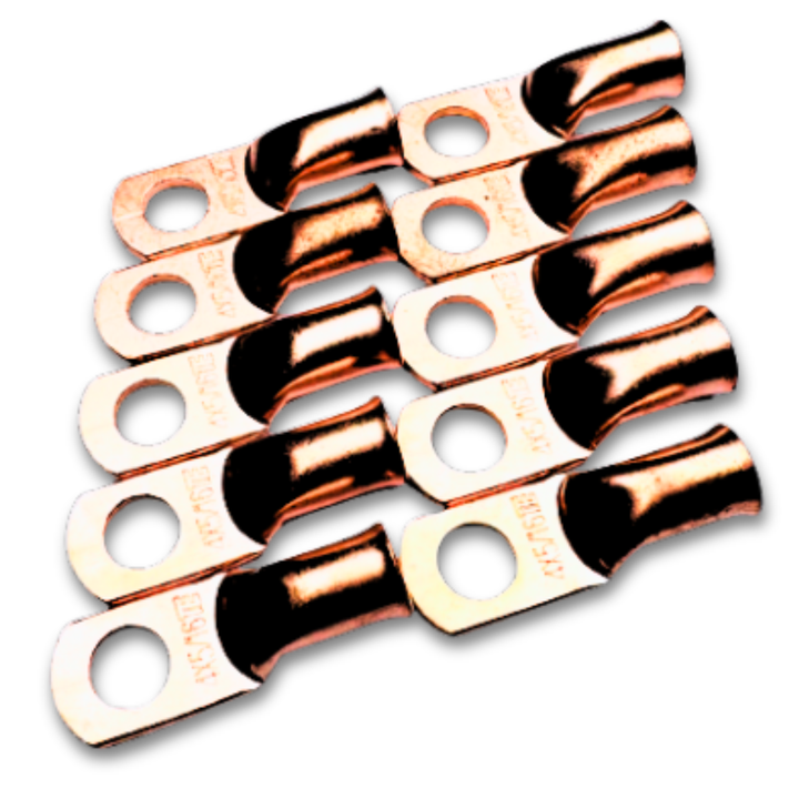 4 Gauge Copper Lug Battery Ring Terminals with 5/16" Hole - 10 Pieces