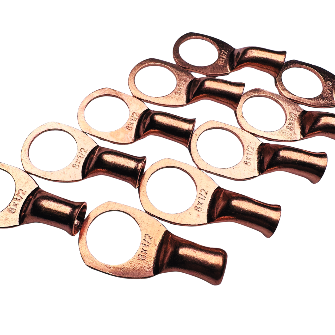 8 Gauge OFC Copper Ring Terminal Lug with 1/2" Hole - 10 Pieces