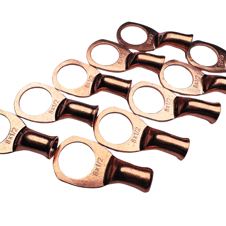 8 Gauge 100% OFC Copper Ring Terminal Lug with 1/2" Hole - 10 Pieces
