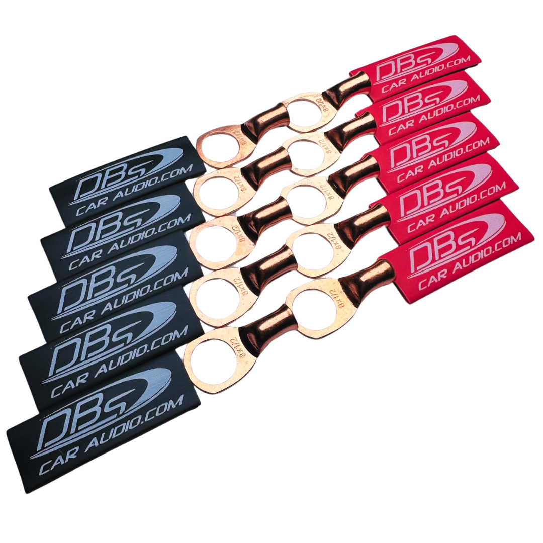 8 Gauge Copper Lug Ring Terminals with 1/2" Hole - DBs Red & Black Heat Shrink