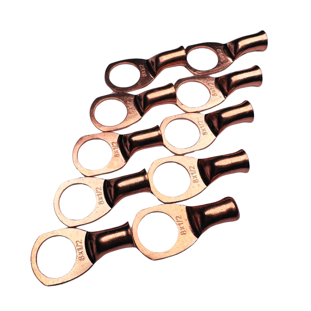 8 Gauge OFC Copper Ring Terminal Lug with 1/2" Hole - 10 Pieces