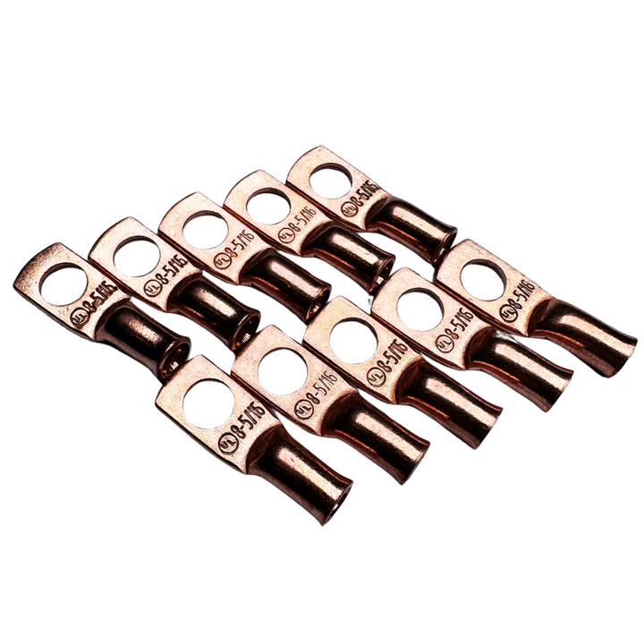 8 Gauge 100% OFC Copper Ring Terminal Lug with 5/16" Hole - 10 Pieces