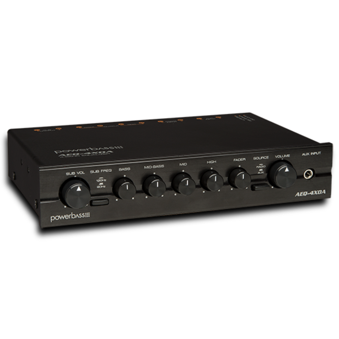 PowerBass AEQ-4XOA 4-Band Graphic Equalizer with Selectable Output and Subwoofer Volume Control