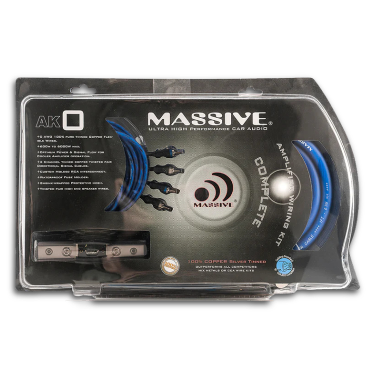 Massive Audio AK-0 1/0 Gauge Amplifier Wiring Kit - OFC Copper Wire
