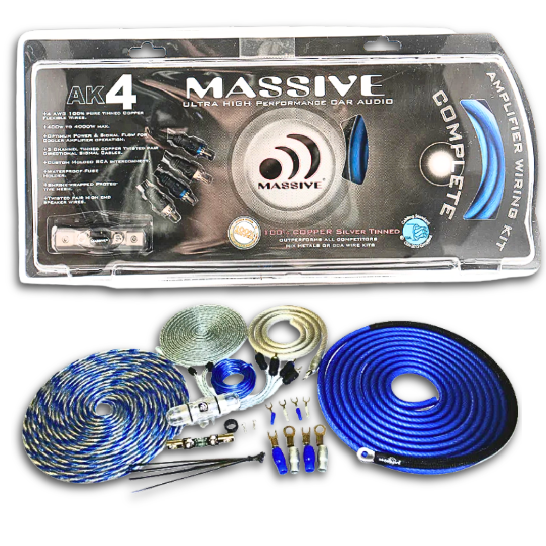 Massive Audio AK-4 4 Gauge Amplifier Wiring Kit - OFC Copper Wire