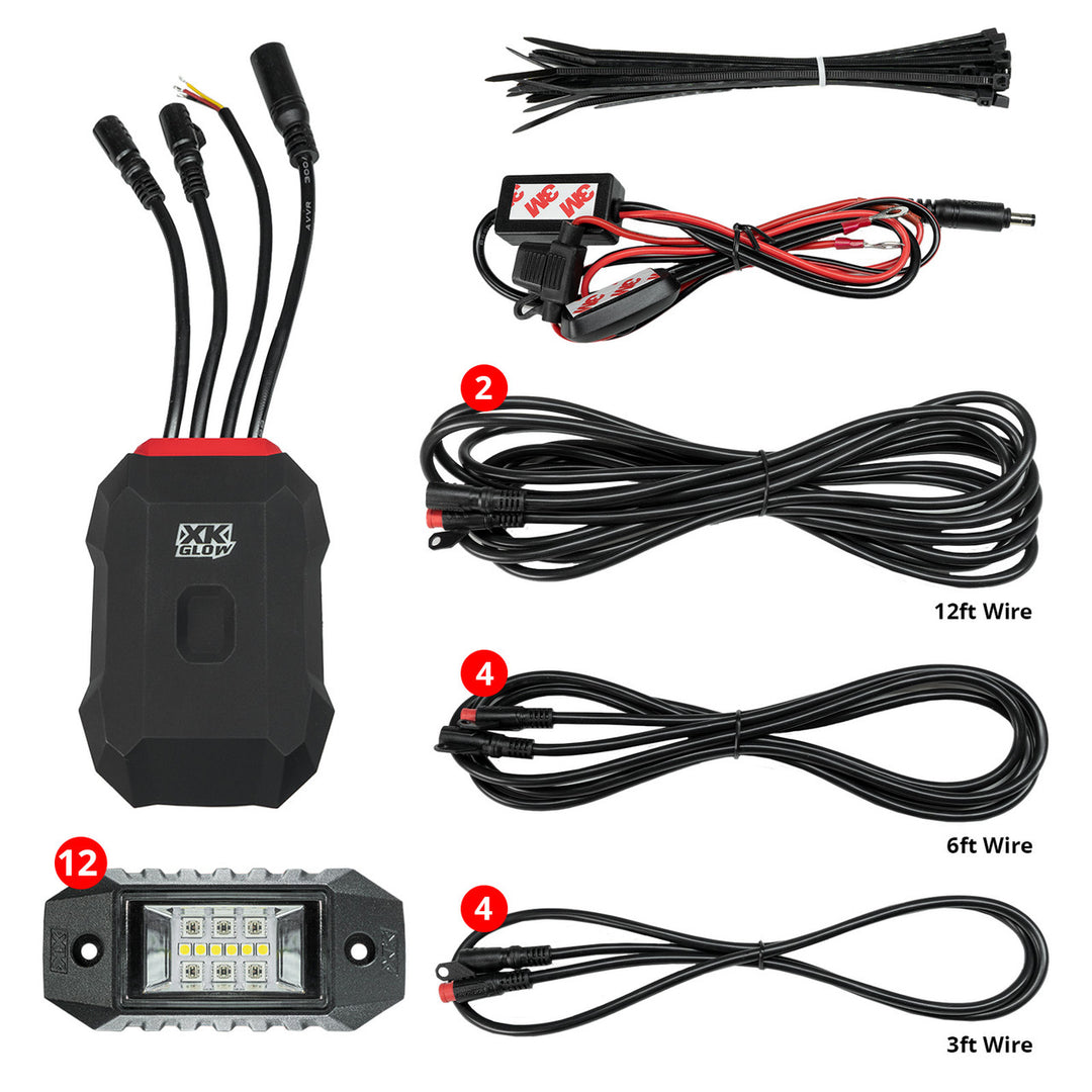 XK Glow AP-ROCK-ADV XKalpha Advanced RGBW Addressable LED Rock Light Kit with Color Chasing – App-controlled