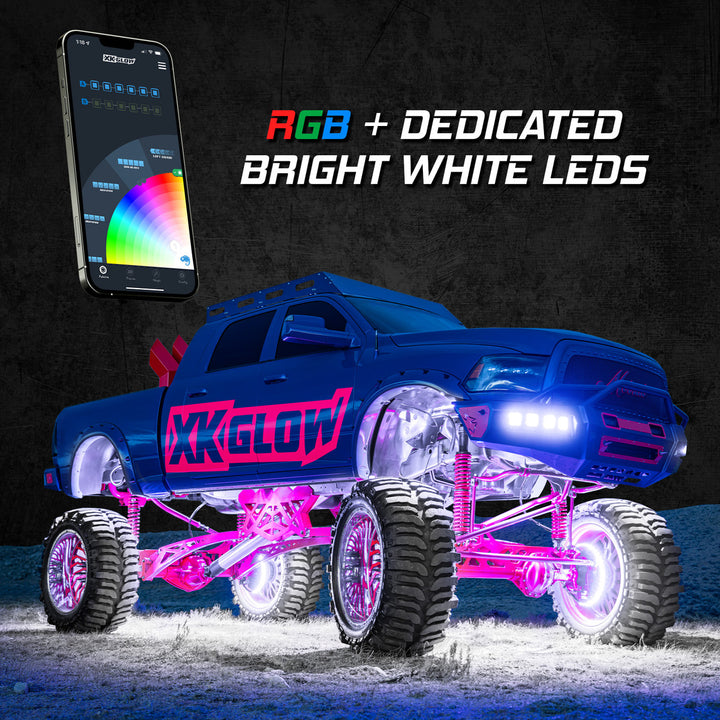 XK Glow AP-ROCK-ADV XKalpha Advanced RGBW Addressable LED Rock Light Kit with Color Chasing – App-controlled